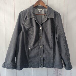 CJ Banks Cotton Stretch Denim Women’s 1X Jean Jacket, Gray, Snap Front Closure,
